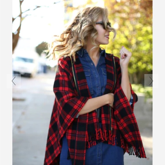 KATE SPADE NEW YORK Hooded Plaid Poncho Cape🖤♥️♠️ - Picture 4 of 8
